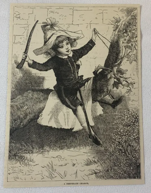 1880 Revista Grabado ~ Niño Sobre Rama , Un Desperate Carga