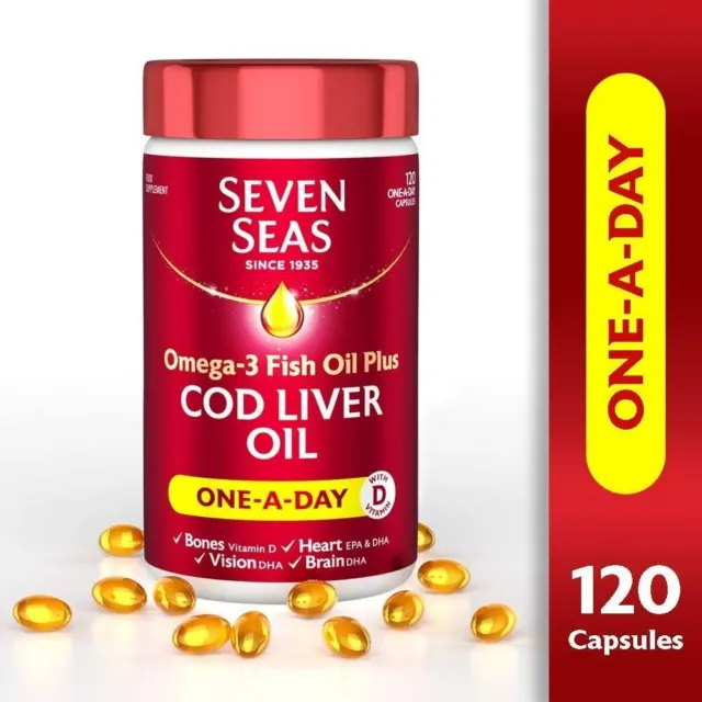Seven Seas Omega3 Fish Oil Plus Cod Liver Oil One A Day Capsules - Pack of 120