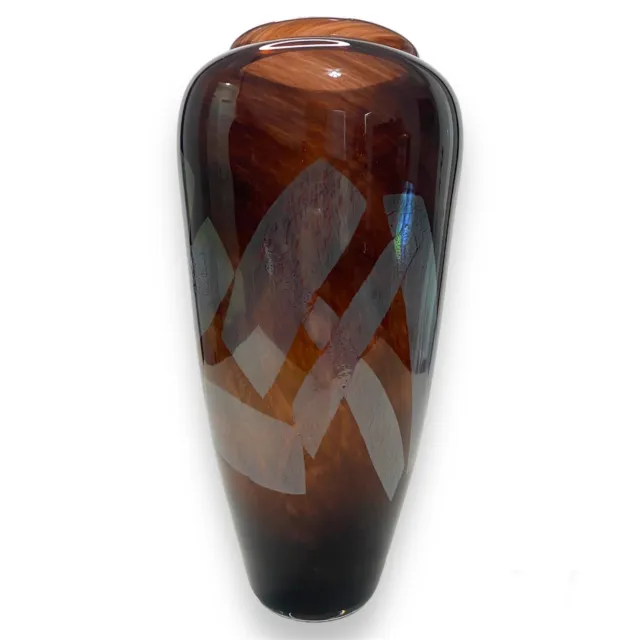 1993 Yvette Dede Signed 10.75" Hand Blown Glass Art Vase Cranberry Swirl Ovoid
