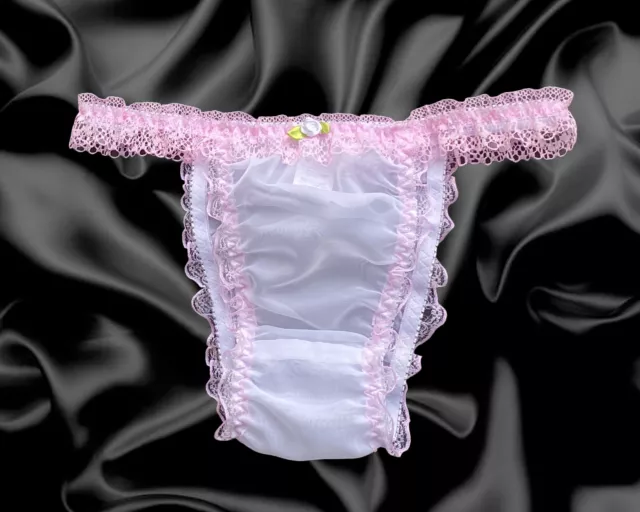 Sanselig Sømil modstand WHITE FRILLY SISSY Sheer Nylon Briefs Satin Rose Panties Knickers Size  10-20 £13.99 - PicClick UK