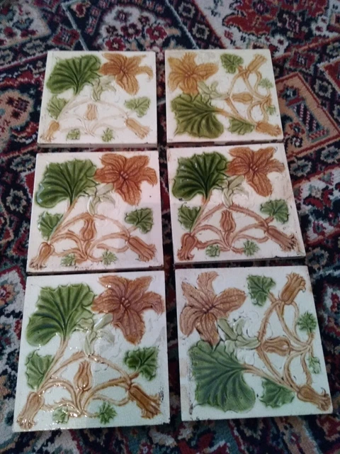 Antique Victorian Art Nouveau Molded Tile's X6  Circa 1880s