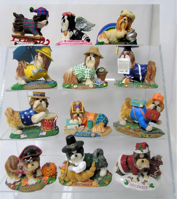 12 Danbury Mint Shih Tzu Calendar Dogs January, February - Dec, Figurines z974
