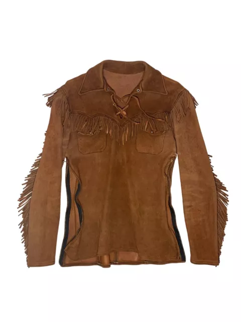 VTG 40s/50s Deer/Elk Leather Fringe Western Motorcycle Jacket Shirt XS Brown