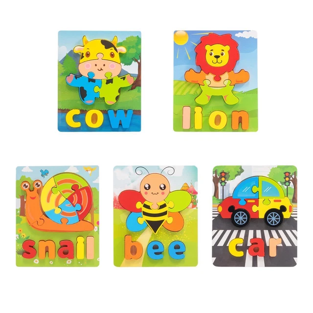 Children 3D Shapes Letter Wood Jigsaw Puzzle Toddler Educational Toy Cute