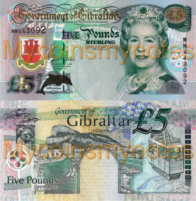 GIBRALTAR, 5 £, 2000, P29, commémorative du millénaire, reine Elizabeth II,...