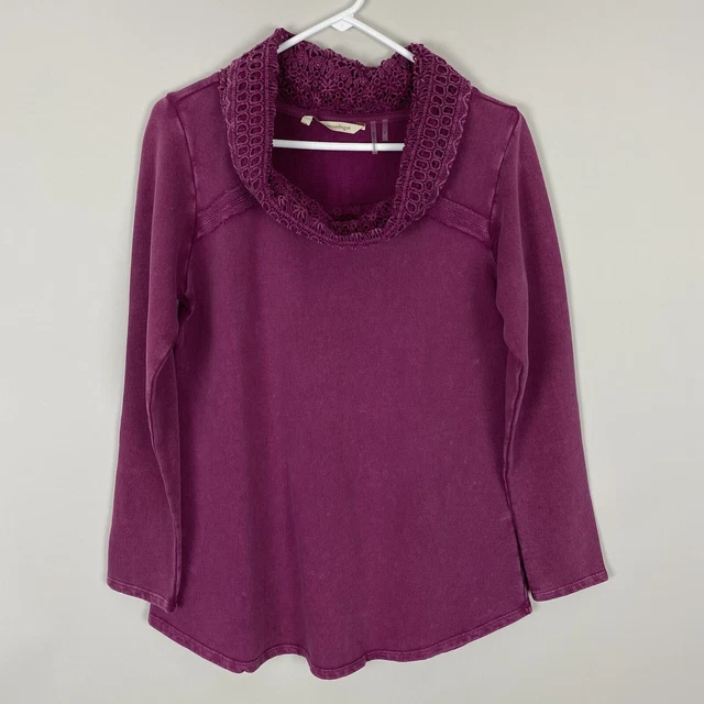 Soft Surroundings Sweatshirt Pullover Womens Size Small Pink Crochet Cowl Neck