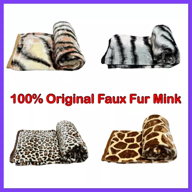 Animal Large Luxury Faux Fur Sofa Throws Bed Mink Cosy Soft Warm Fleece Blanket