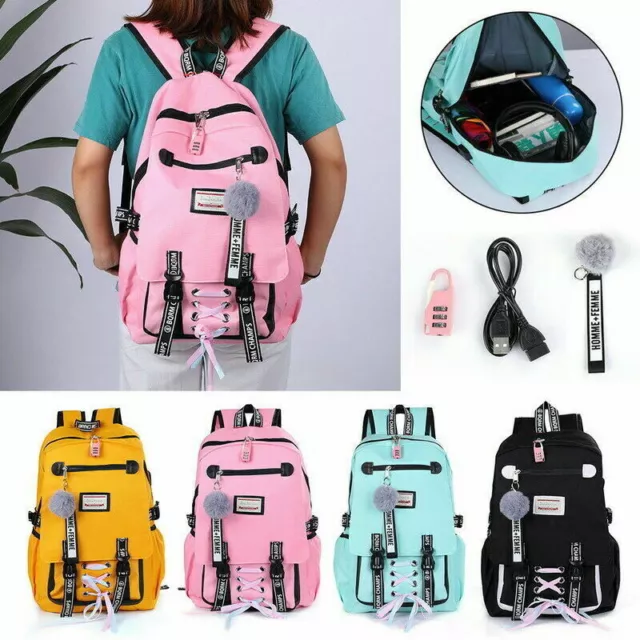 Women College School USB Bags Backpack For Teenage Girls With Lock Anti Theft