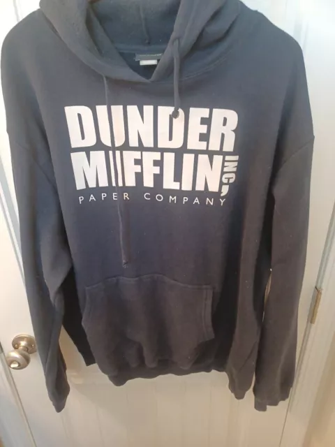 *The Office*Dunder Mifflin Paper Co. Black Hooded Pullover Sweatshirt LARGE USED