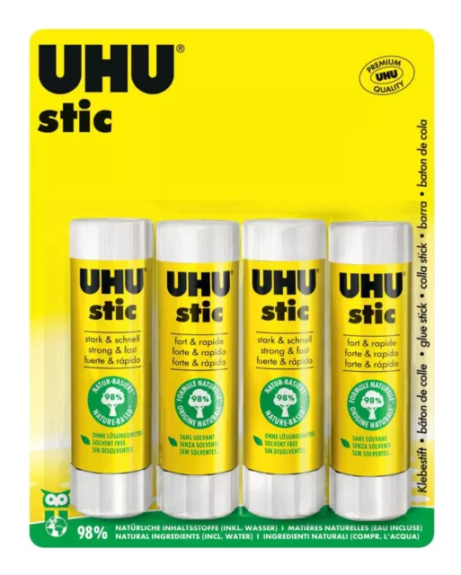 UHU stic, Glue Stick Without Solvent 4 x 40 g Blister, White 4 x 40g stics