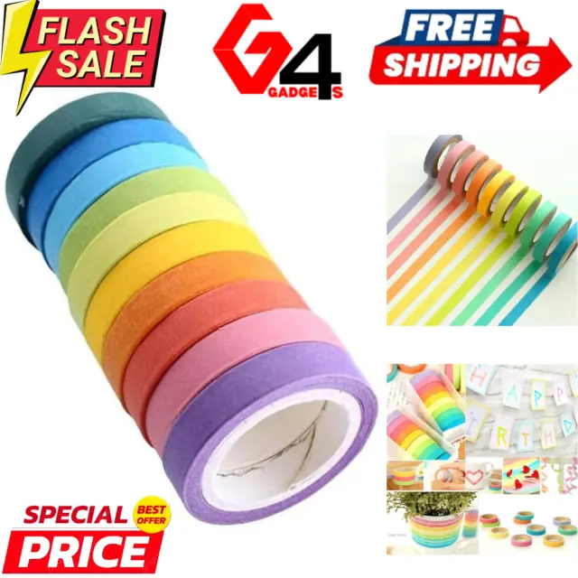 10 Rolls Set Washi Tape DIY Scrapbooking Paper Adhesive Stickers Rainbow Designs