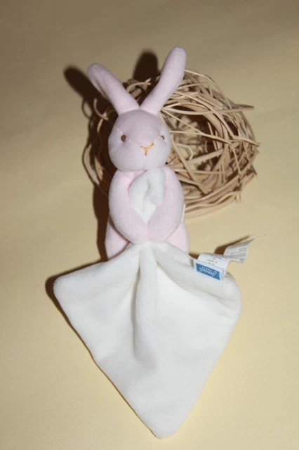 Doudou JACADI LAPIN ROSE MOUCHOIR BLANC  NEZ FIL JAUNE NEUF