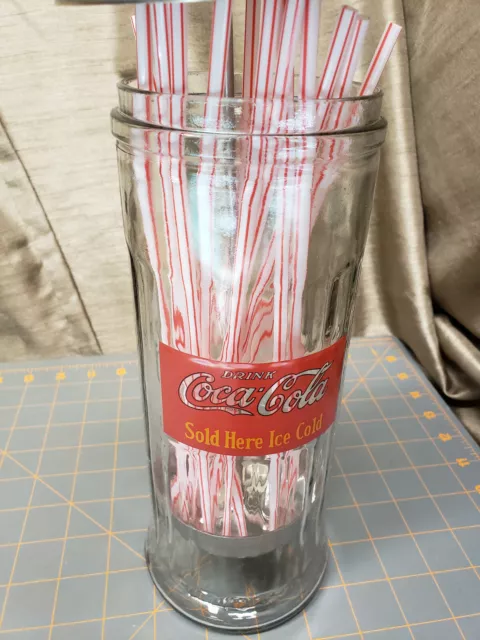 Coca Cola Glass Straw Holder with Tin Lid Dispenser soda pop nostalgia 3