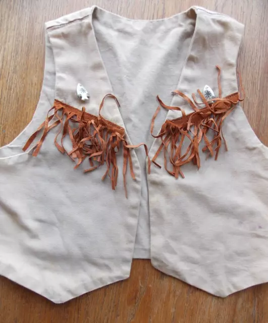 Vintage Kids Vest Rodeo Western Tan Arrowhead Buttons and Fringe