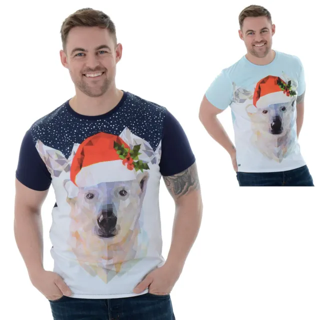Mens Novelty Funny Cotton Christmas T-Shirt Xmas Tee Top Polar Bear Navy/Blue