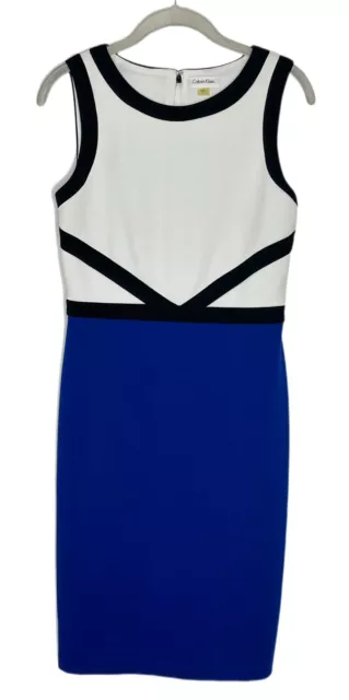 Calvin Klein Colorblock Black Blue & White Sleeveless Sheath Dress Size 4