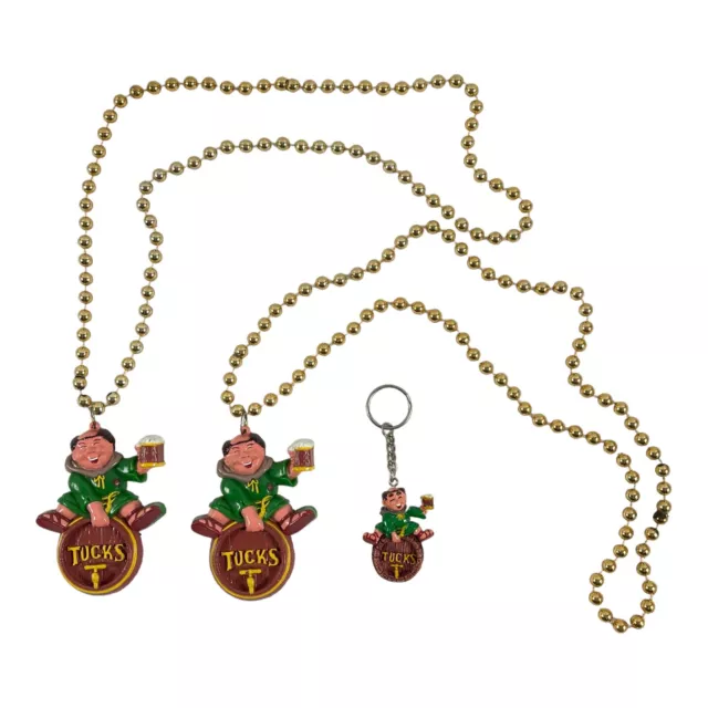 New Orleans Mardi Gras TUCKS Monks Beer Kegs 2000 Set of 2 Necklaces & Keychain