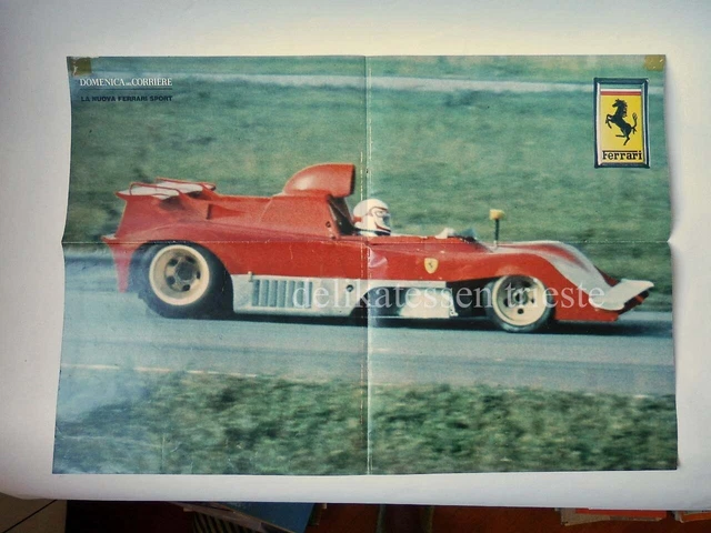 FERRARI 312P auto car poster manifesto DOMENICA DEL CORRIERE vintage