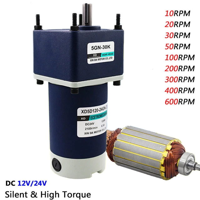 120W DC12V 24V XD5D120 Micro Gearmotor Metal Gear Box Motor Silent 10 ...