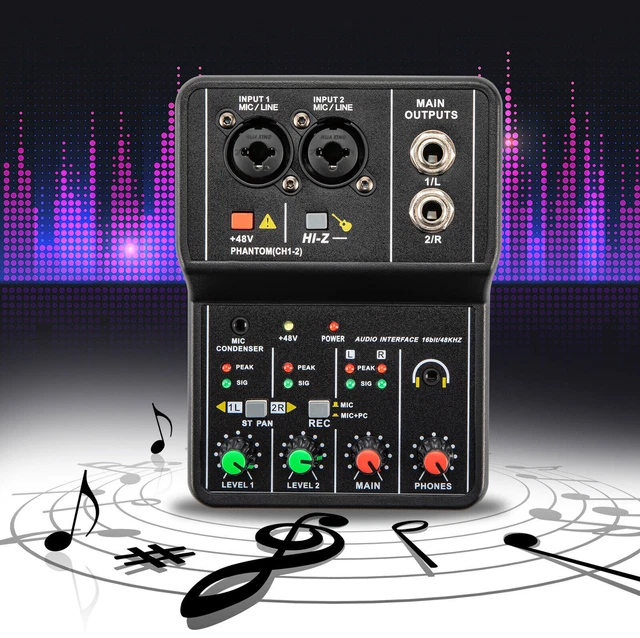 New 2 Channel Mini Audio Mixer USB DJ Sound Mixing Console Studio Karaoke KTV