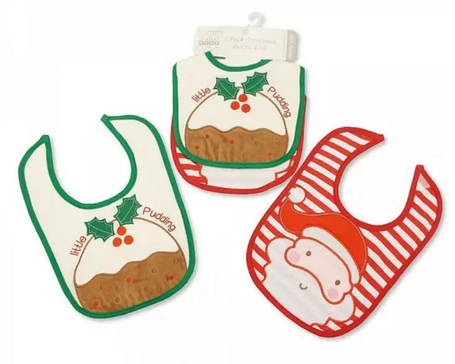 Christmas Baby Bibs  Pack of 2  by Nursery Time Santa & Little Pudding  Gift 0+