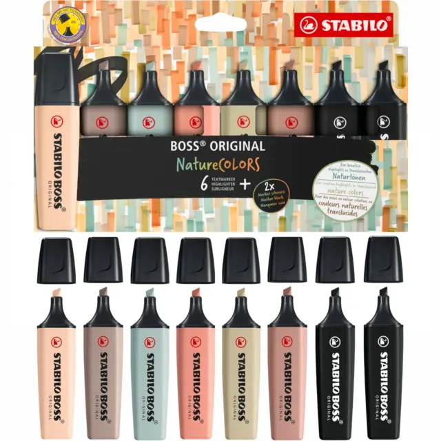Highlighter - STABILO BOSS ORIGINAL NatureCOLORS - Pack of 8 - Assorted Colours