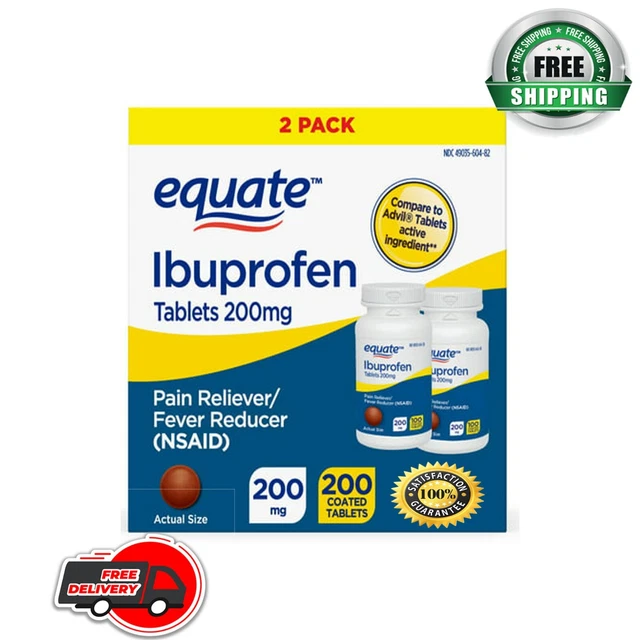 EQUATE IBUPROFEN TABLETS 200 mg, Pain Reliever/Fever Reducer, 2 pack