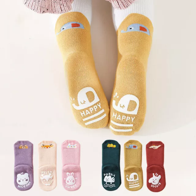 3 Pairs Kids Baby Anti-slip Floor Socks Girl Boys Toddler Cotton Winter 0-5 Yrs