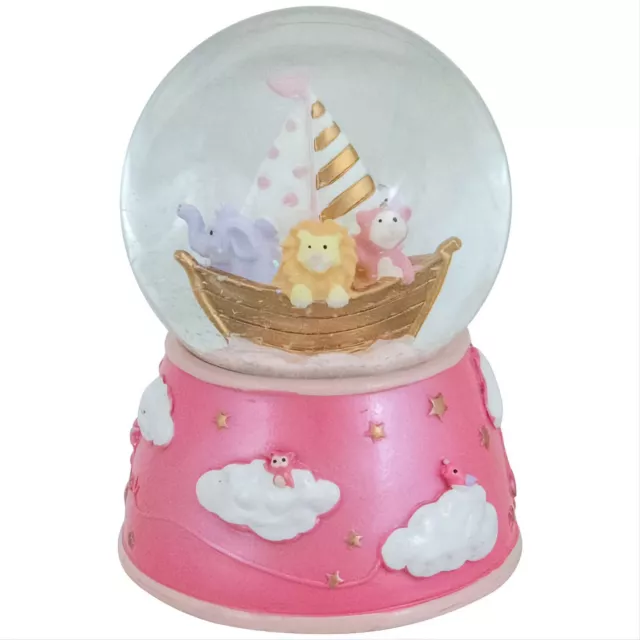 Childrens Pink Girl Noahs Ark Musical Water Ball Snow Globe- Baby Kids Gift Xmas