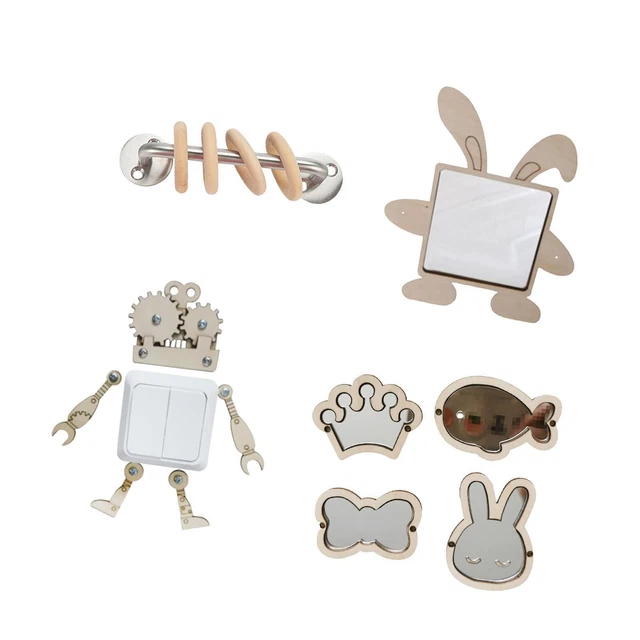 Kit De 2 Pièces Pour Tableau Sensoriel (Busy Board) DIY - Miroir Lapin, Interrupteur Robot, Cadre à Bagues