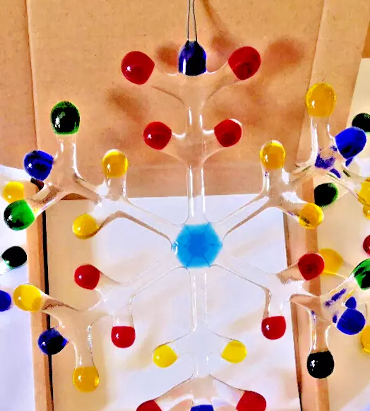 Large Fused Glass Hanging Rainbow Snowflake Suncatcher Christmas Decoration