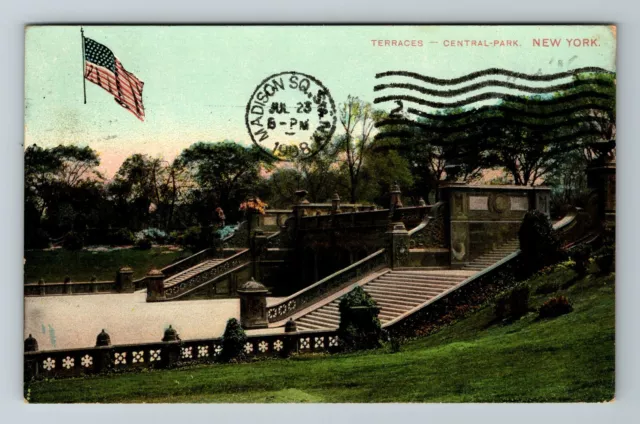 New York City NY, Terraces, Central Park, Outside, Vintage Postcard