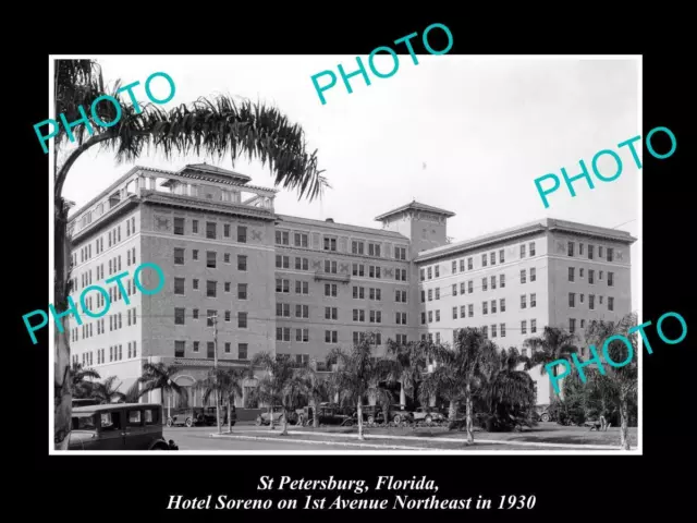 OLD LARGE HISTORIC PHOTO OF St PETERSBURG FLORIDA VIEW OF SORENO HOTEL 1930