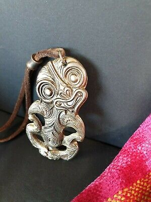 Old New Zealand Metal Pendant Necklace on Leather Cord 3