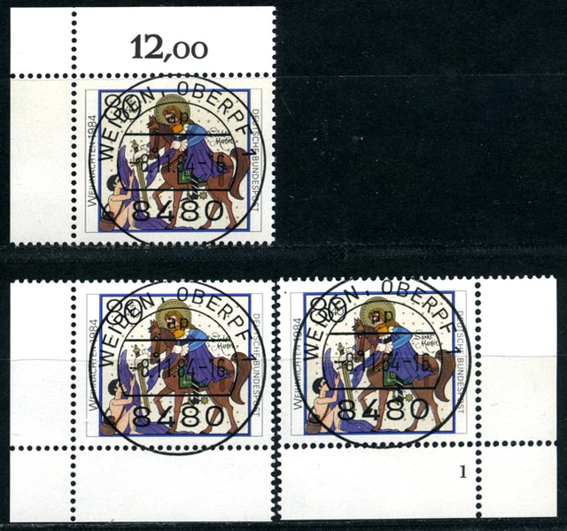 Bund Eckrand "Weihnachten 1984", 3 verschied, Form-Nr 1, MiNr 1233