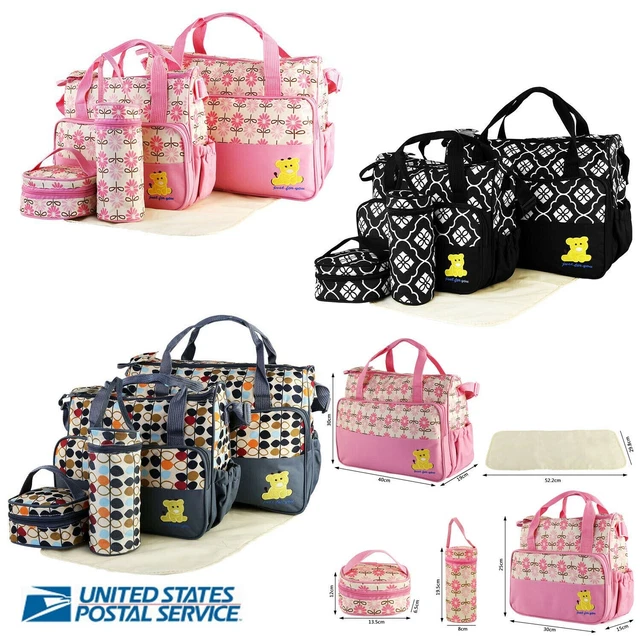 5Pcs Baby Nappy Diaper Changing Bags Mat Set Mummy Bags Bottle Holder Maternity