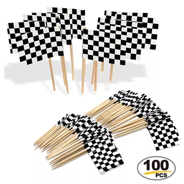 100pcs Racing Flag Toothpicks Wood Checkered Flag Picks Appetizer ToothpicEL