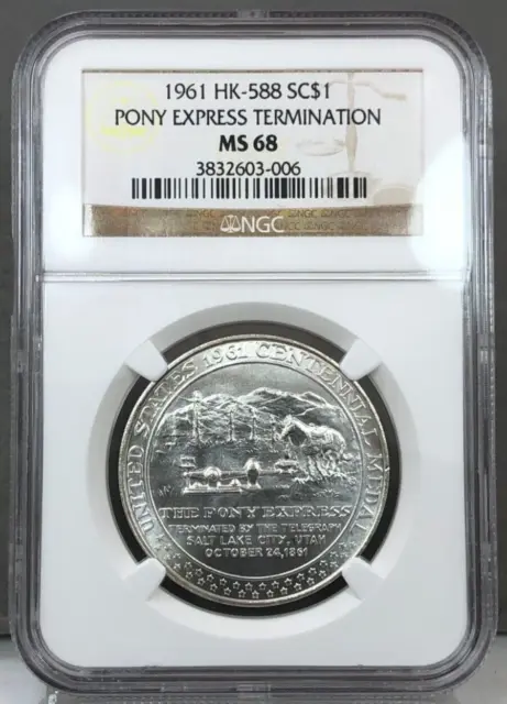 SC$1 1961 HK-588 So-Called Dollar PONY EXPRESS TERMINATION NGC MS68 ~ Silver