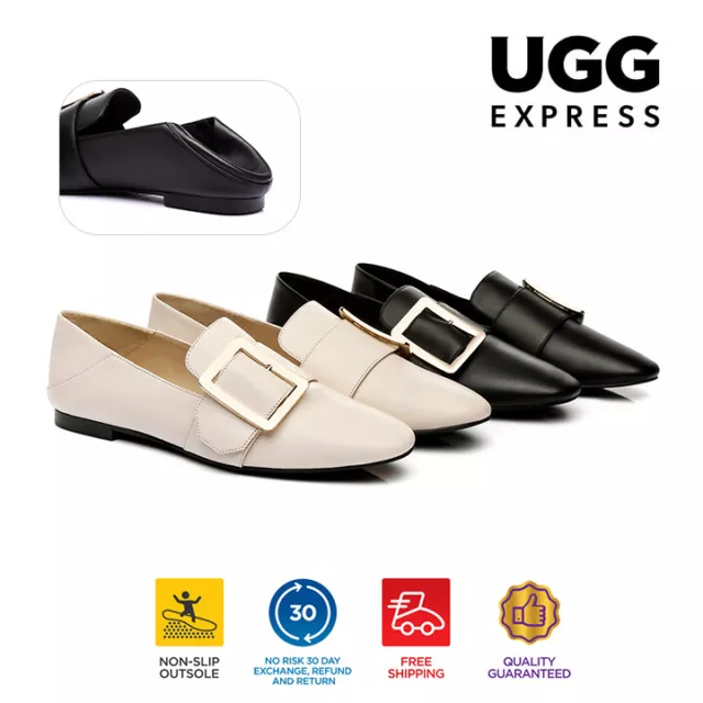 【EXTRA 15% OFF】UGG Women Flats Leather Square Buckle Almond Toe loafers Sally