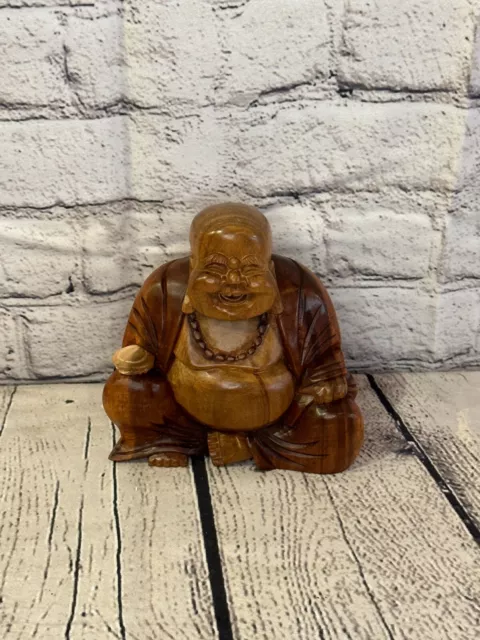 15cm Hard Wood Hand Carved Wooden Chinese Buddha Statue Meditating Ornament