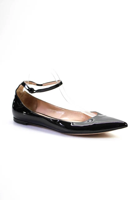 Gianvito Rossi Womens Pointed Toe Ankle Strap Ballet Flats Black Patent Size 42 Gianvito Rossi Womens Pointed Toe Ankle Strap Ballet Flats Black Patent Size 42