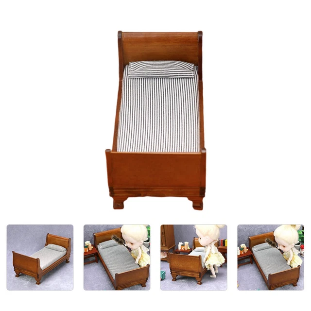 Maderas mini cama individual modelo de cama de madera mini joyas para el hogar modelo casa de muñecas