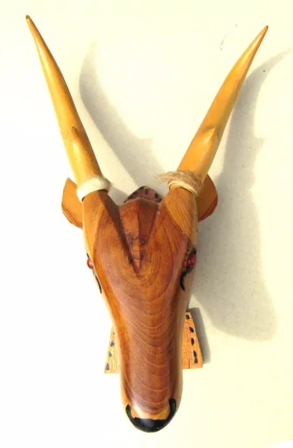 Mid Century Modern Wooden sculpture Hand Carved Signed Abstract Deer Head 1970s