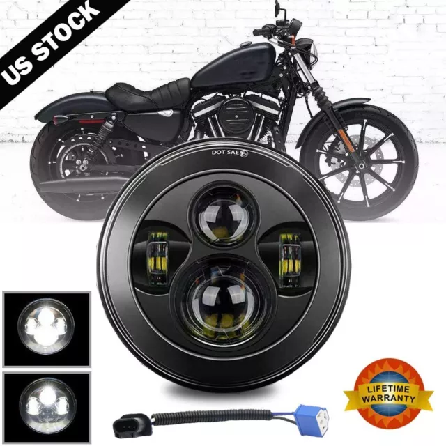 7" inch 300W LED Headlight Hi lo Black for Harley Honda Yamaha Ducati Motorcycle