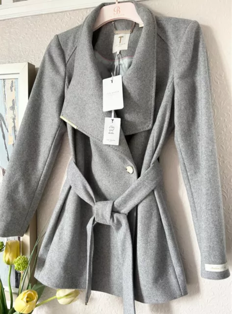 TED BAKER Rosess Wool Wrap Short Coat SIZE 2 UK 10 RRP £275 Cashmere blend