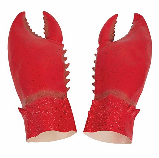 ADULT RED LOBSTER Claws Fancy Dress Latex Gloves Crab Pincers Costume