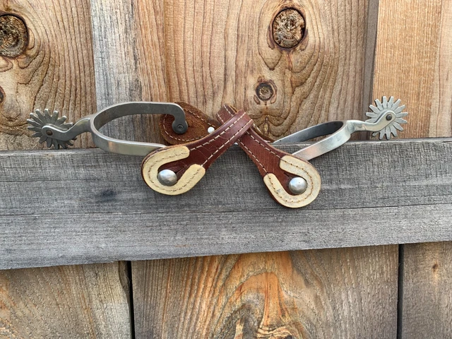 Vintage Pair Western Cowboy Spurs Metal & Leather Decor Or Still Usable