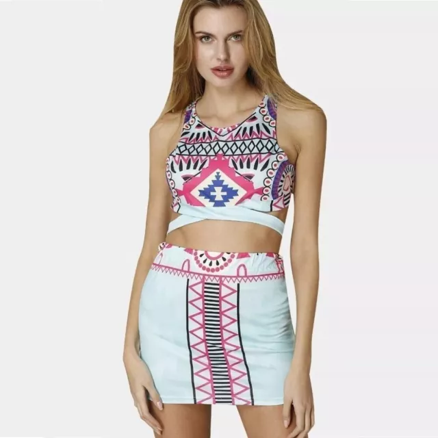 Aztec Print  Two Piece Coord Set Crop Top and Skirt