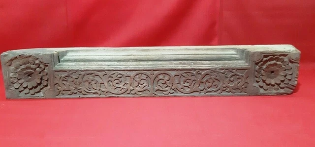 25" Antique Rare Solid Door Window Floral Wooden Wall Panel Vintage Beam Plaque