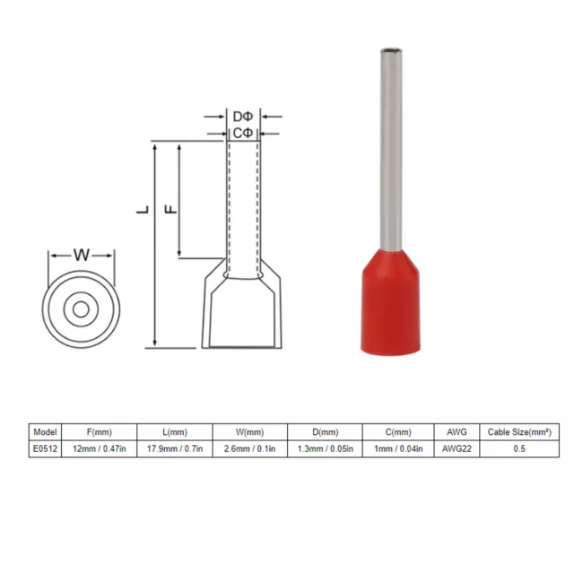 (E0512)1000PCS Insulated Ferrules Terminals Pin Copper Crimping Connector For